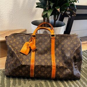 Louis Vuitton Classic Brown and Tan monogram Duffel Bag 50